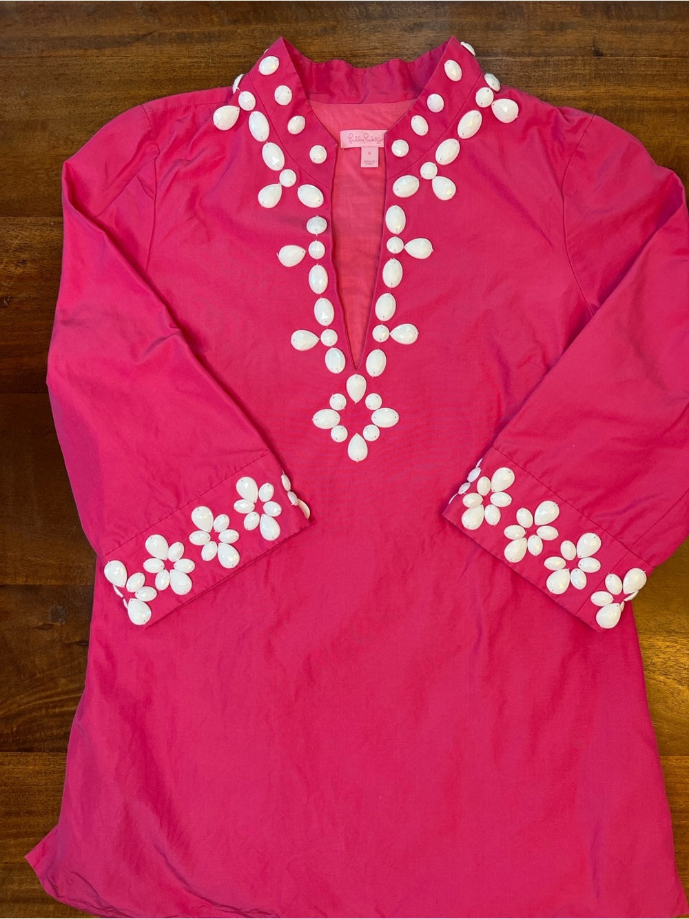Lilly Pulitzer Tunic Size 8 Pink Beaded  Silk/Cotton V Neck Lined